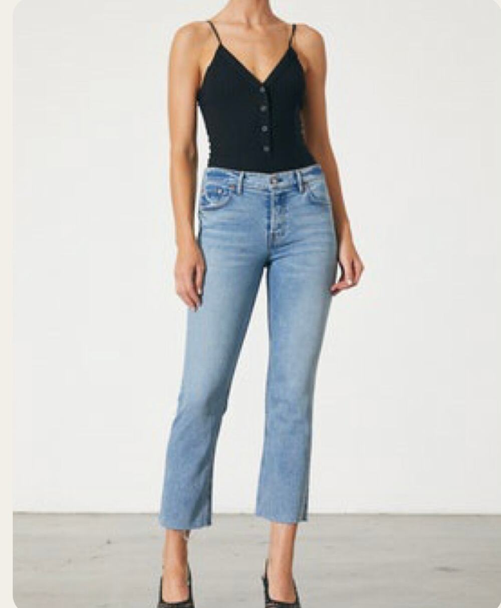 GRLFRND Button Fly High Rise Cotton Tatum Straight Leg Jeans On The Run Size 26